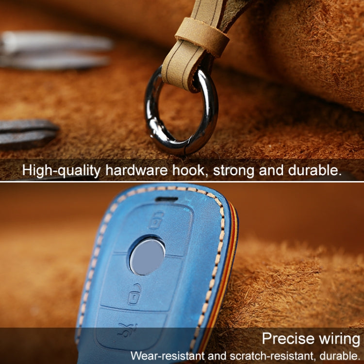 For Mercedes-Benz Colorful Edge Style Car Cowhide Leather Key Protective Cover Key Case (Blue)