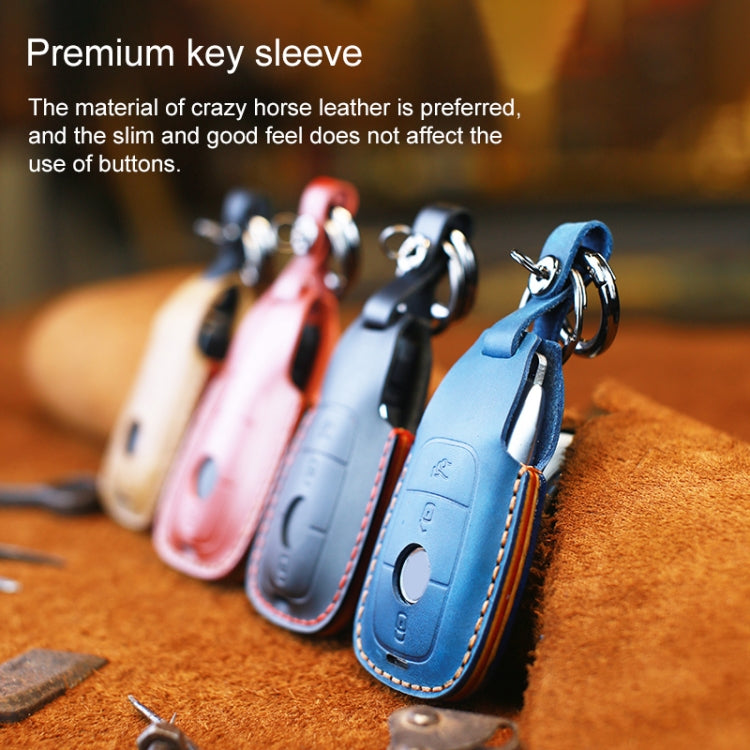For Mercedes-Benz Colorful Edge Style Car Cowhide Leather Key Protective Cover Key Case (Blue)