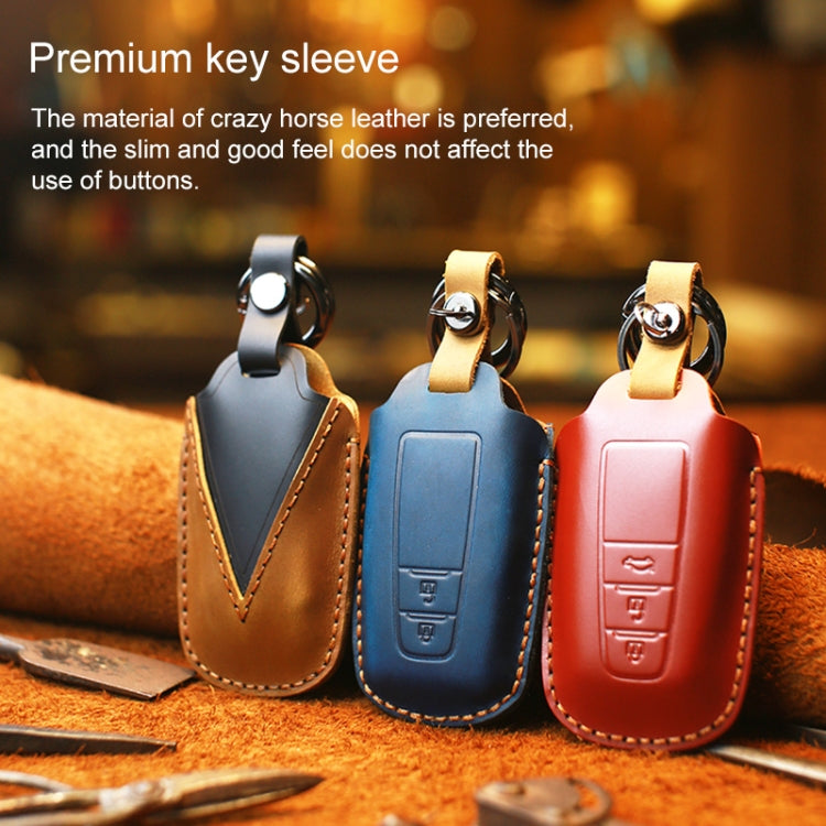 For Toyota Car Cowhide Leather Key Protective Cover Key Case, Three Keys Version (Red)