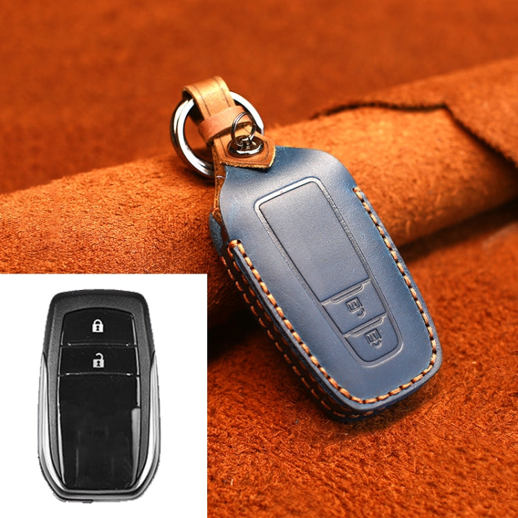 For Toyota Car Cowhide Leather Key Protective Cover Key Case, Two Keys Version (Blue)