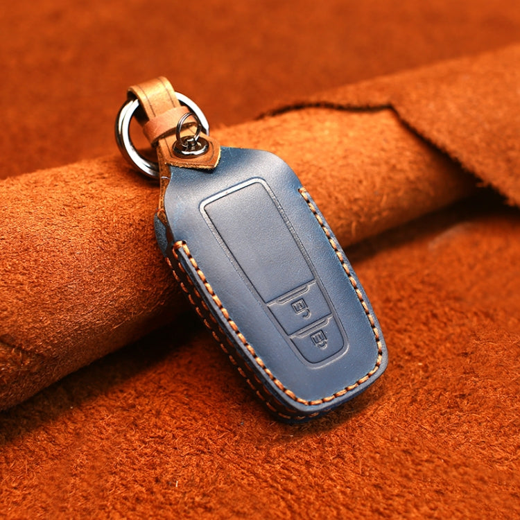 For Toyota Car Cowhide Leather Key Protective Cover Key Case, Two Keys Version (Blue)