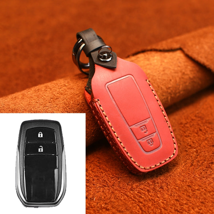For Toyota Car Cowhide Leather Key Protective Cover Key Case, Two Keys Version (Red)