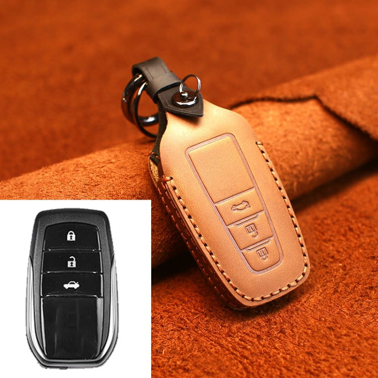For Toyota Car Cowhide Leather Key Protective Cover Key Case, Three Keys Version (Brown)