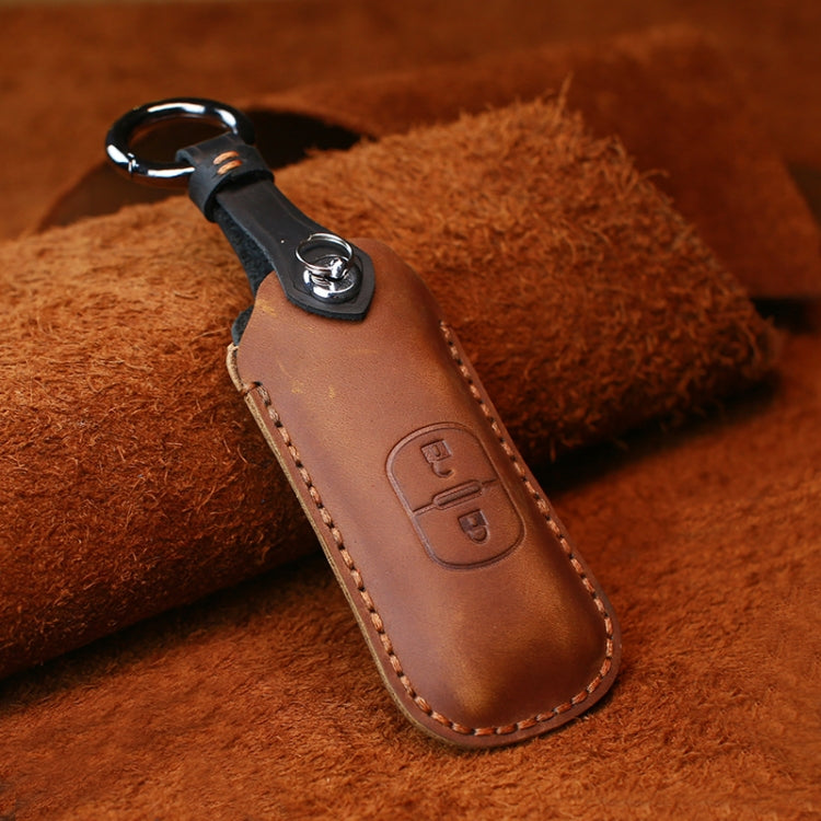 For Mazda Old Style Hallmo Car Cowhide Leather Key Protective Cover Key Case, Two Keys Version(Brown)