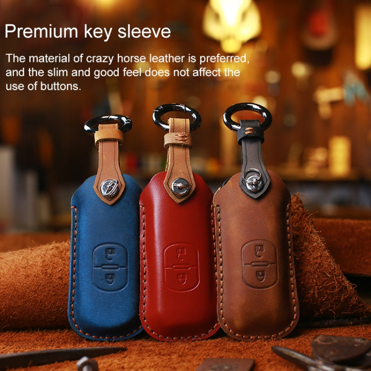 For Mazda Old Style Hallmo Car Cowhide Leather Key Protective Cover Key Case, Two Keys Version(Brown)