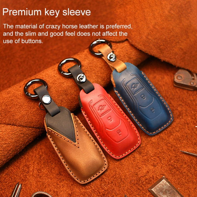 For Ford Old Style Car Cowhide Leather Key Protective Cover Key Case (Blue)