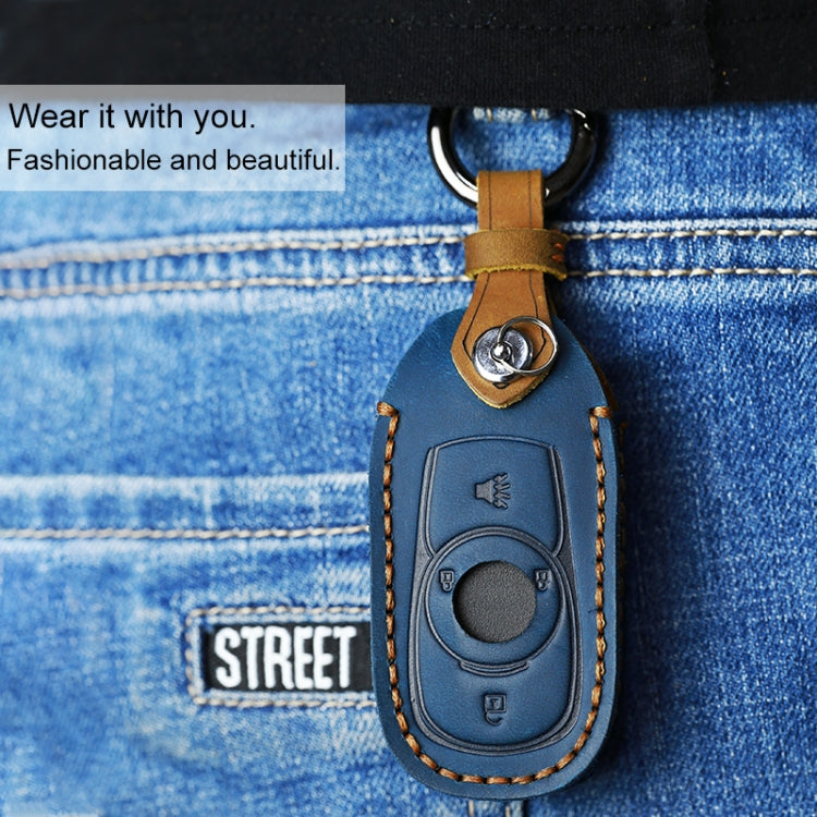 For Buick Car Cowhide Leather Key Protective Cover Key Case, Four Keys Version (Blue)