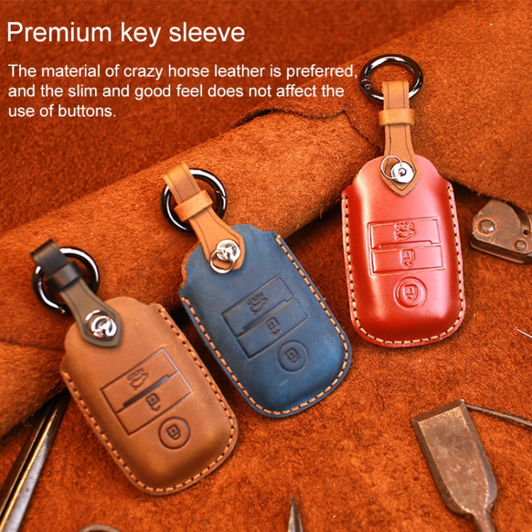 For Kia Old Style Car Cowhide Leather Key Protective Cover Key Case (Blue)