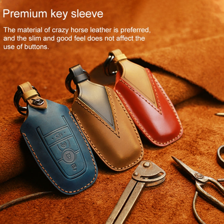 For Ford Car Cowhide Leather Key Protective Cover Key Case, Three Keys Version (Red)