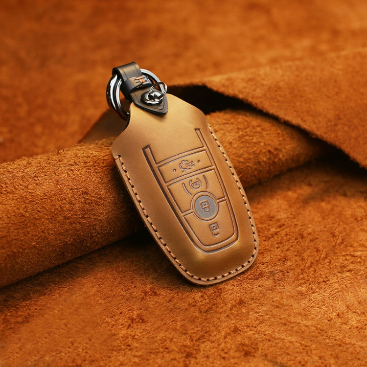 For Ford Car Cowhide Leather Key Protective Cover Key Case, Four Keys Version (Brown)