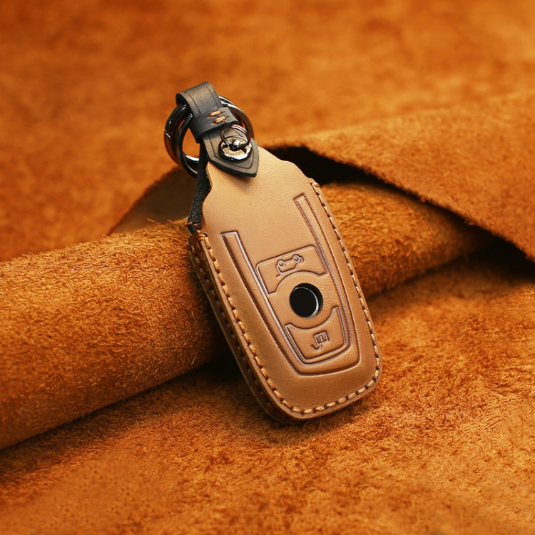 For BMW Old Style Car Cowhide Leather Key Protective Cover Key Case, Two Keys Version (Brown)
