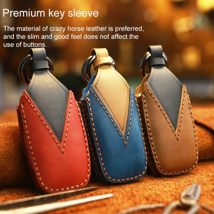 For BMW Old Style Car Cowhide Leather Key Protective Cover Key Case, Three Keys Version (Blue)