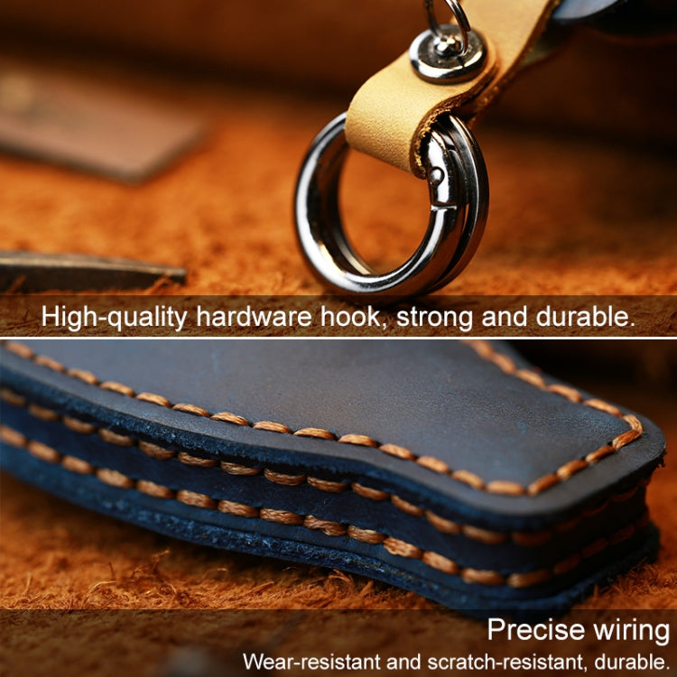 For Mercedes-Benz Old Style Car Cowhide Leather Key Protective Cover Key Case (Blue)