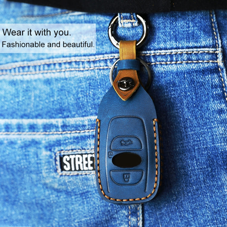For Subaru Car Cowhide Leather Key Protective Cover Key Case (Blue)