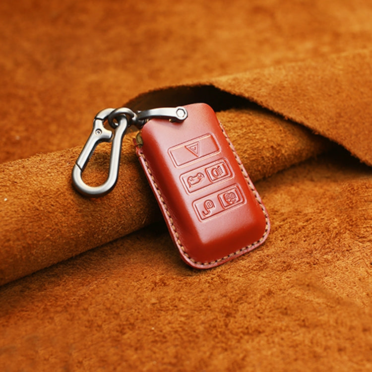 For Land Rover Car Cowhide Leather Key Protective Cover Key Case (Red)