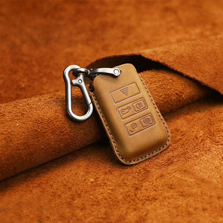 For Land Rover Car Cowhide Leather Key Protective Cover Key Case (Brown)