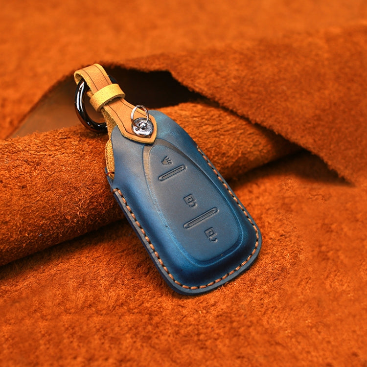For Chevrolet Car Cowhide Leather Key Protective Cover Key Case, Three Keys Version (Blue)
