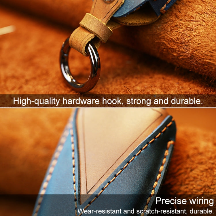 For Chevrolet Car Cowhide Leather Key Protective Cover Key Case, Three Keys Version (Blue)