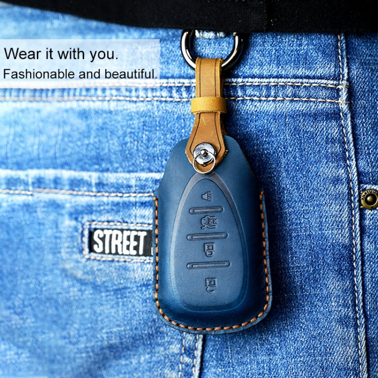 For Chevrolet Car Cowhide Leather Key Protective Cover Key Case, Three Keys Version (Blue)