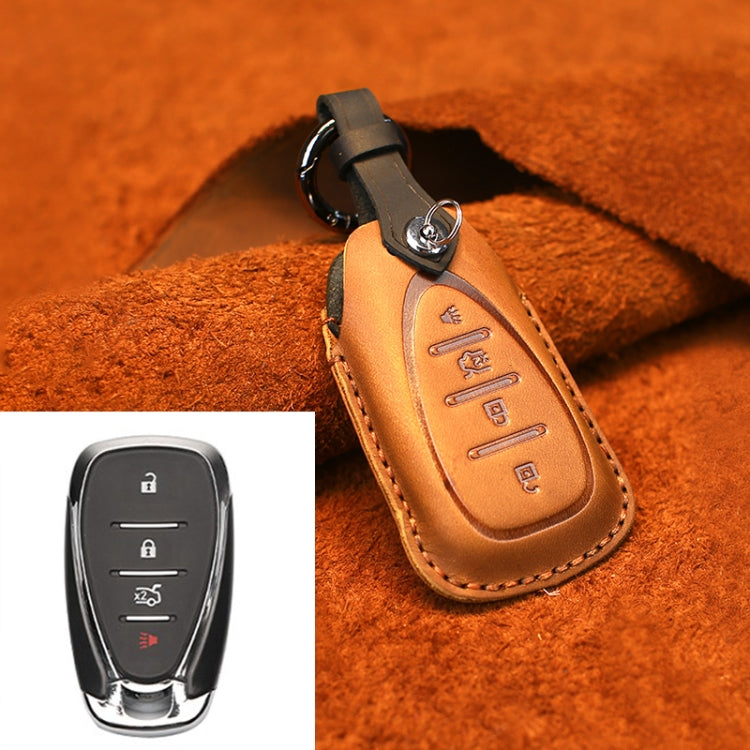 For Chevrolet Car Cowhide Leather Key Protective Cover Key Case, Four Keys Version (Brown)