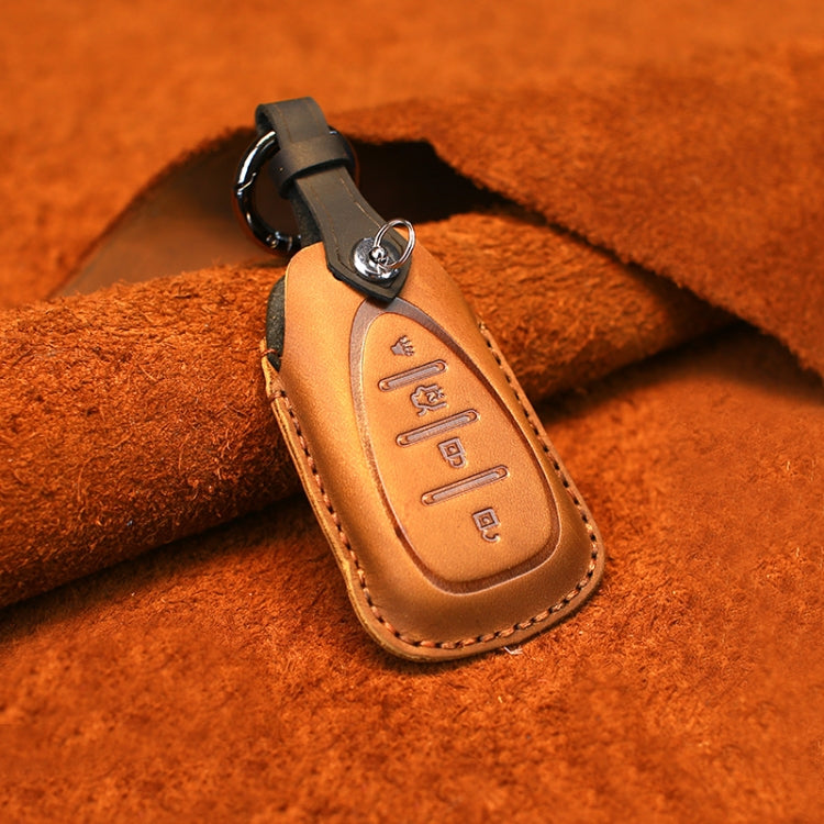 For Chevrolet Car Cowhide Leather Key Protective Cover Key Case, Four Keys Version (Brown)