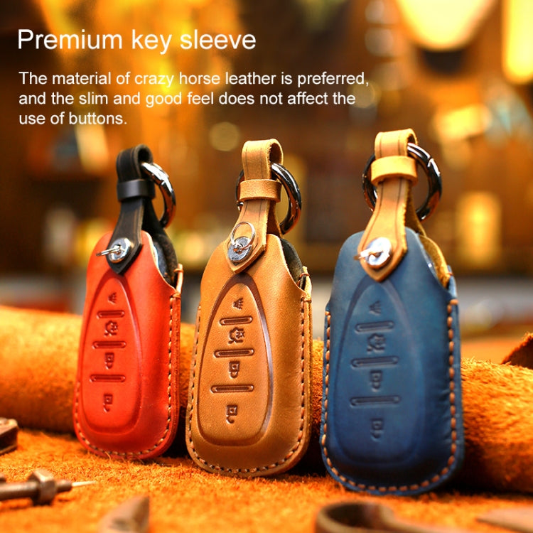 For Chevrolet Car Cowhide Leather Key Protective Cover Key Case, Five Keys Version (Blue)