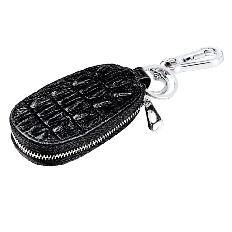Crocodile Texture First Layer Cowhide Hanging Waist Car Key Bag(Black)