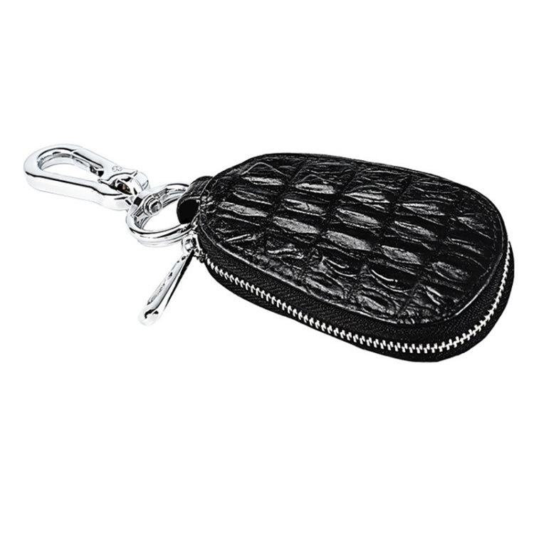 Crocodile Texture First Layer Cowhide Hanging Waist Car Key Bag(Black)