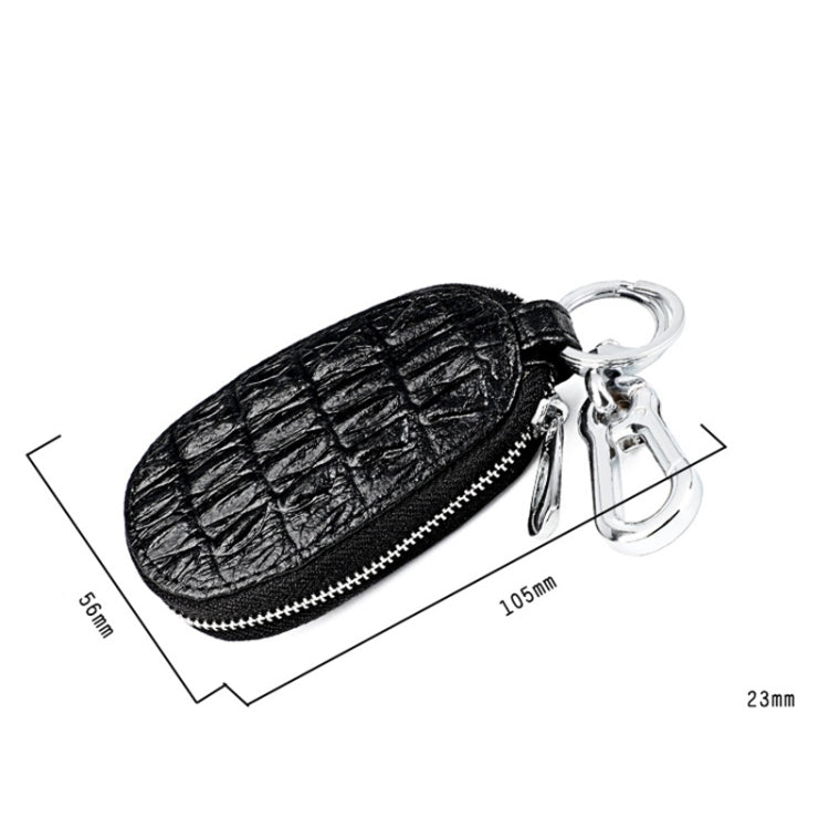 Crocodile Texture First Layer Cowhide Hanging Waist Car Key Bag(Black)