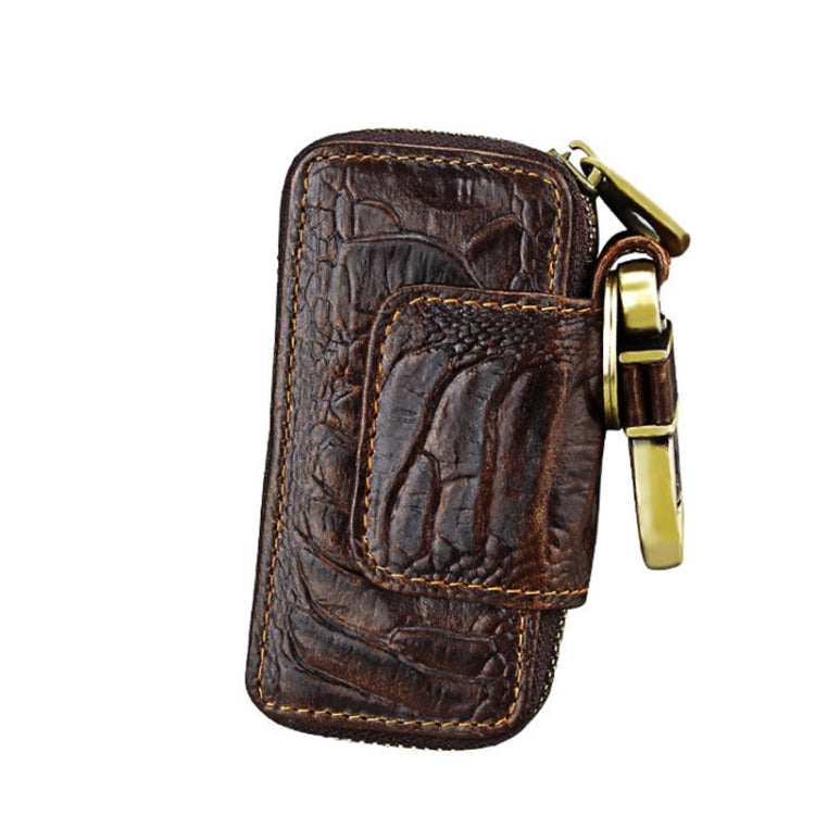 Oil Leather Hanging Waist Car Key Retro Zipper Bag(Coffee)