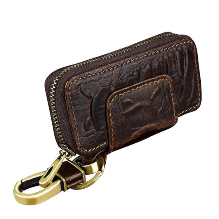 Oil Leather Hanging Waist Car Key Retro Zipper Bag(Coffee)