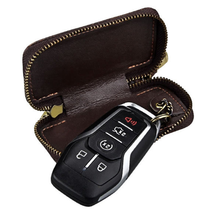 Oil Leather Hanging Waist Car Key Retro Zipper Bag(Coffee)