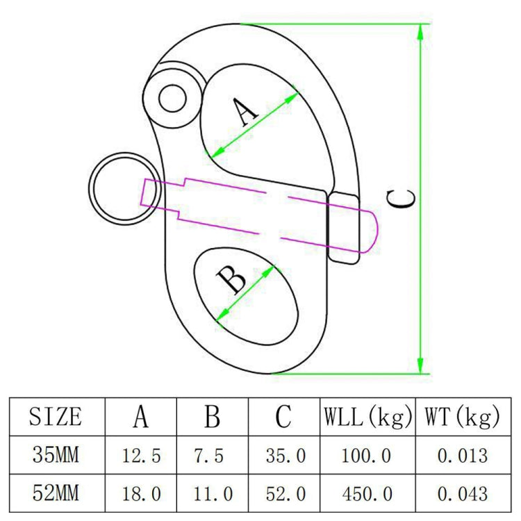2 PCS 316 Stainless Steel Fixed Spring Shackle, Size:35mm