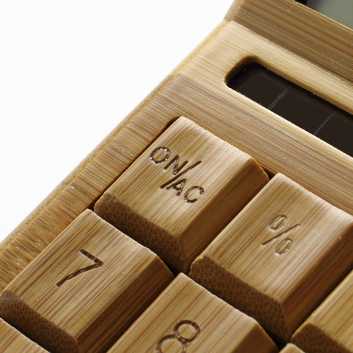 Tilt Head Handcrafted 18 Key Natural Bamboo Wooden Solar Power Calculator