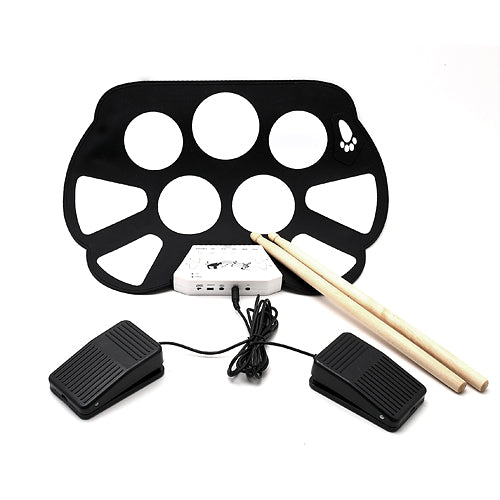 Silicone Roll-Up Electronic USB Drum Kit Percussion Musical Instrument Black & White