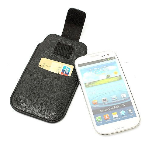 Leahter Pouch Case with Soft Buckle for Samsung Galaxy S 3 III i9300 S4 i9500 i9250 For LG E960 - Black