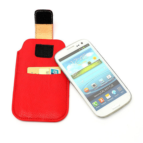 Leahter Pouch Case with Soft Buckle for Samsung Galaxy S 3 III i9300 S4 i9500 i9250 For LG E960 - Red