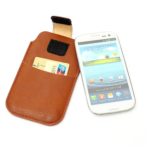 Leahter Pouch Case with Soft Buckle for Samsung Galaxy S 3 III i9300 S4 i9500 i9250 For LG E960 - Brown