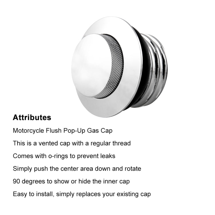 Motorcycle Flush Pop-up Gas Cap with O-ring for Harley Davidson (Silver)