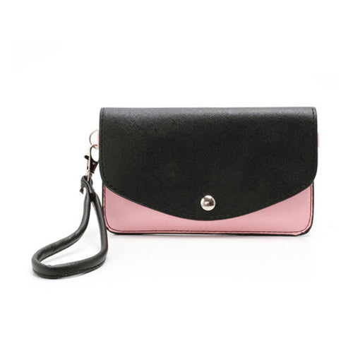 Two-tone Mini Woman Leather Purse Bag w/ Wrist Strap & Shoulder Strap for Samsung Galaxy S4 i9500 / S3 i9300 / Note 2 N7100 - Black