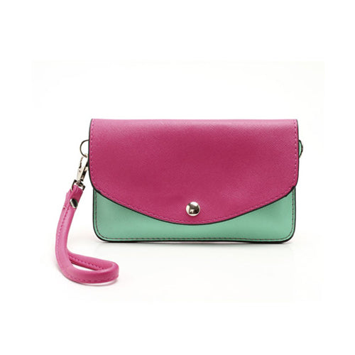 Two-tone Mini Woman Leather Purse Bag w/ Wrist Strap & Shoulder Strap for Samsung Galaxy S4 i9500 / S3 i9300 / Note 2 N7100 - Rose