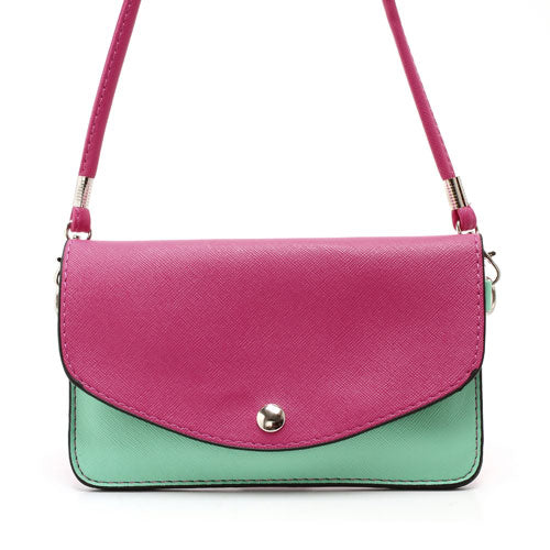 Two-tone Mini Woman Leather Purse Bag w/ Wrist Strap & Shoulder Strap for Samsung Galaxy S4 i9500 / S3 i9300 / Note 2 N7100 - Rose