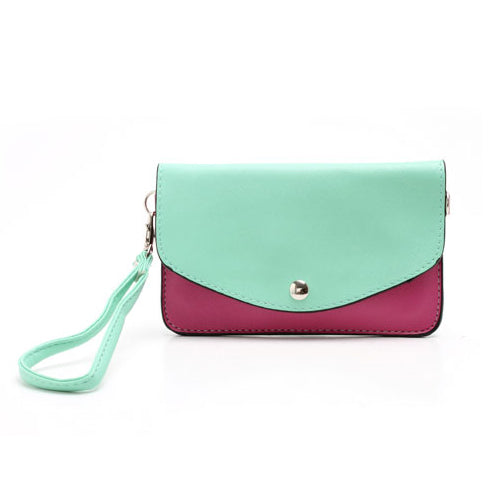Two-tone Mini Woman Leather Purse Bag w/ Wrist Strap & Shoulder Strap for Samsung Galaxy S4 i9500 / S3 i9300 / Note 2 N7100 - Cyan