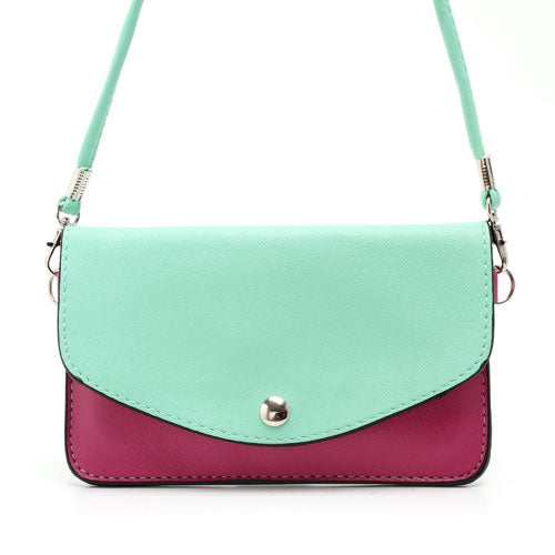 Two-tone Mini Woman Leather Purse Bag w/ Wrist Strap & Shoulder Strap for Samsung Galaxy S4 i9500 / S3 i9300 / Note 2 N7100 - Cyan