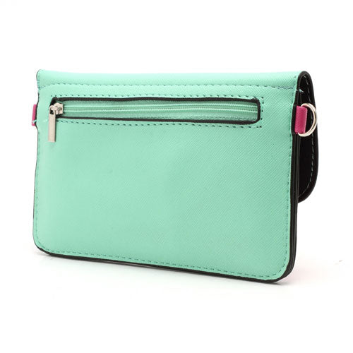 Two-tone Mini Woman Leather Purse Bag w/ Wrist Strap & Shoulder Strap for Samsung Galaxy S4 i9500 / S3 i9300 / Note 2 N7100 - Cyan