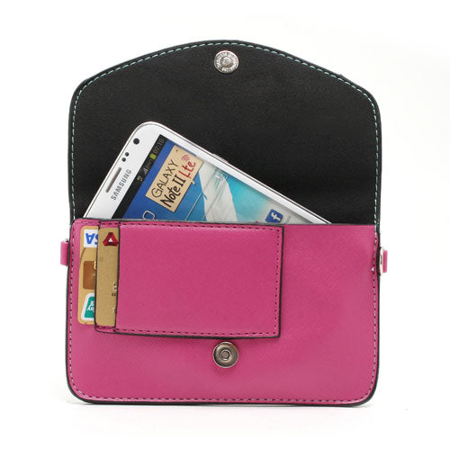 Two-tone Mini Woman Leather Purse Bag w/ Wrist Strap & Shoulder Strap for Samsung Galaxy S4 i9500 / S3 i9300 / Note 2 N7100 - Cyan