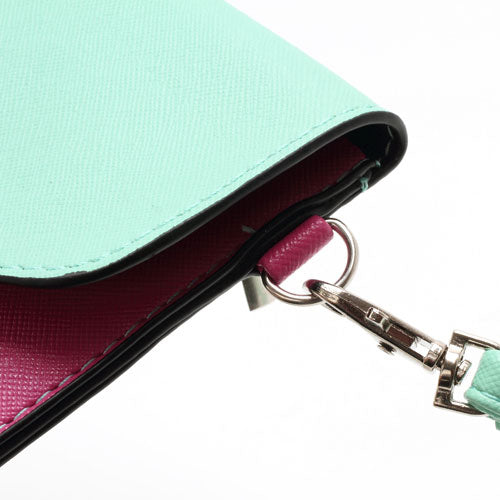 Two-tone Mini Woman Leather Purse Bag w/ Wrist Strap & Shoulder Strap for Samsung Galaxy S4 i9500 / S3 i9300 / Note 2 N7100 - Cyan