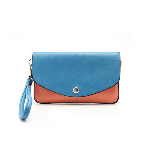 Two-tone Mini Woman Leather Purse Bag w/ Wrist Strap & Shoulder Strap for Samsung Galaxy S4 i9500 / S3 i9300 / Note 2 N7100 - Blue