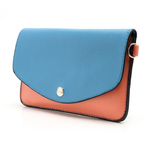 Two-tone Mini Woman Leather Purse Bag w/ Wrist Strap & Shoulder Strap for Samsung Galaxy S4 i9500 / S3 i9300 / Note 2 N7100 - Blue
