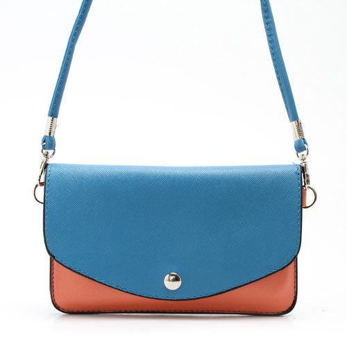 Two-tone Mini Woman Leather Purse Bag w/ Wrist Strap & Shoulder Strap for Samsung Galaxy S4 i9500 / S3 i9300 / Note 2 N7100 - Blue